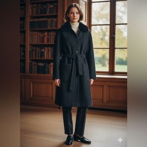 Bernardo 100% Wool Belted Coat | Quiet Luxury • Old Money • Dark Academia Small
